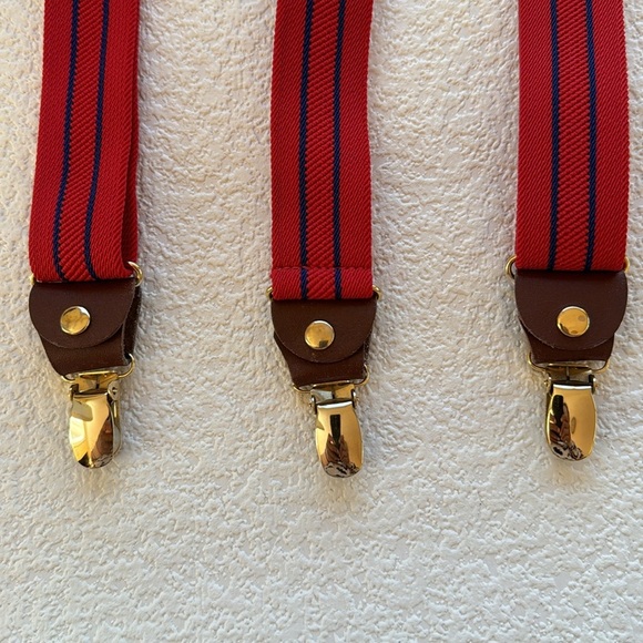 Vintage | Buxton Suspenders | Red | Leather | Gold Tone Hardware | New Condition - Picture 7 of 9